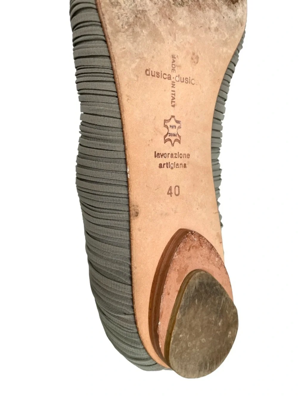 Dusica Sacks Pleated Ballet Flats Gray Sculpted Heel Italy 40